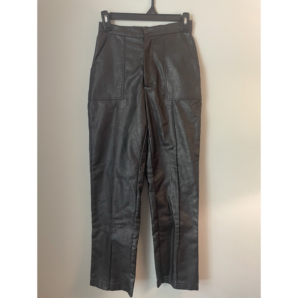 Princess Polly Pants Womens 2 Black Faux Leather High Rise‎ Flared